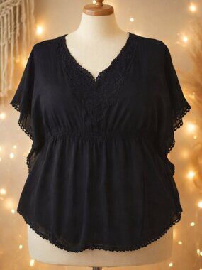 Vintage Dots Semi-Sheer Black Shirt Plus 2X Whimsigoth Romantic Soft Grunge Lace